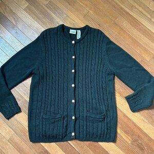 Womens Cable Knit Cardigan Sweater Button Front Dark Green Size M